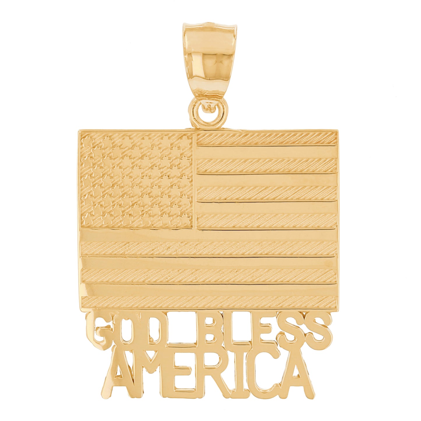 Gold God Bless America Flag Unisex Pendant (AF# P13427)