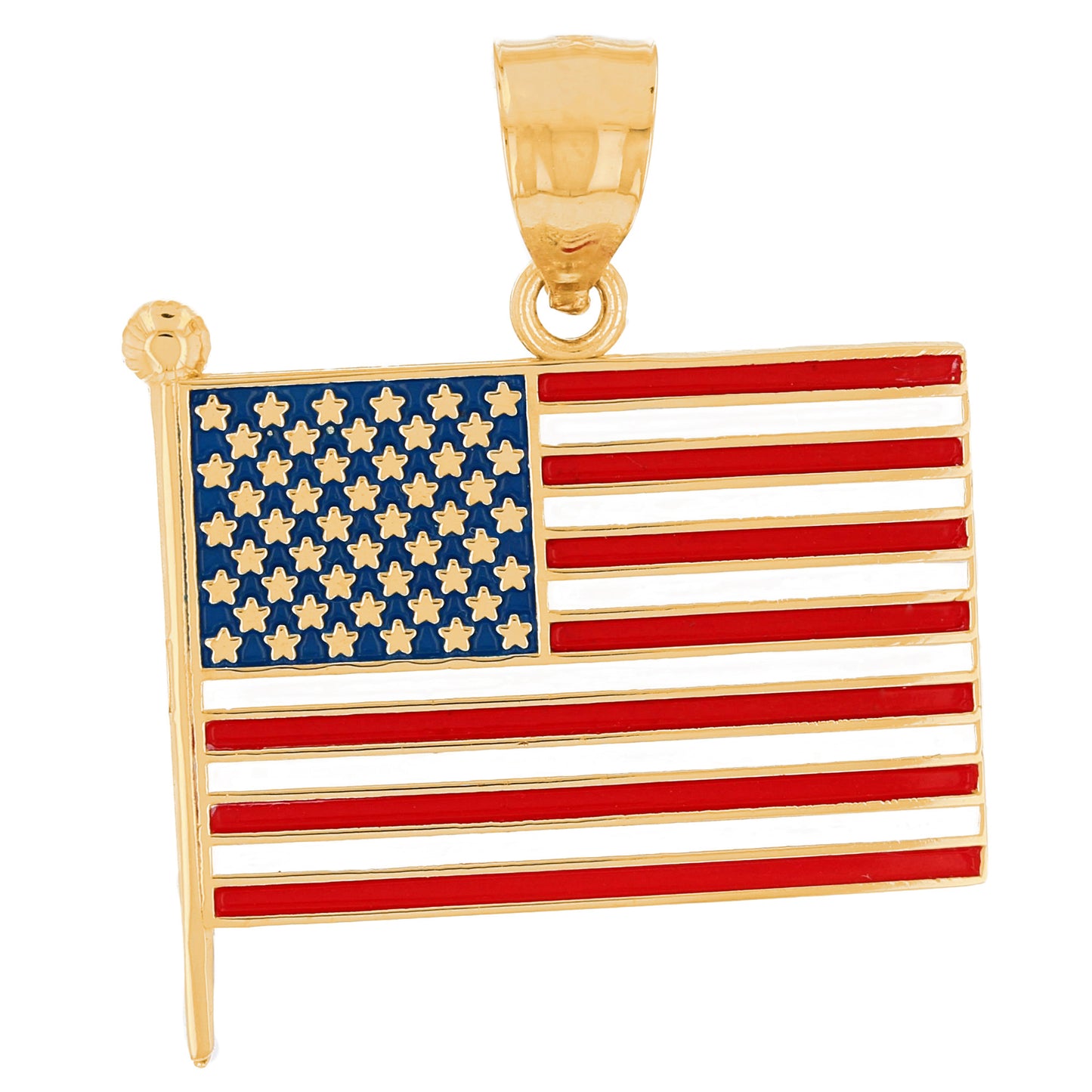 Gold Enameled American Flag Unisex Pendant (AF# P13423)