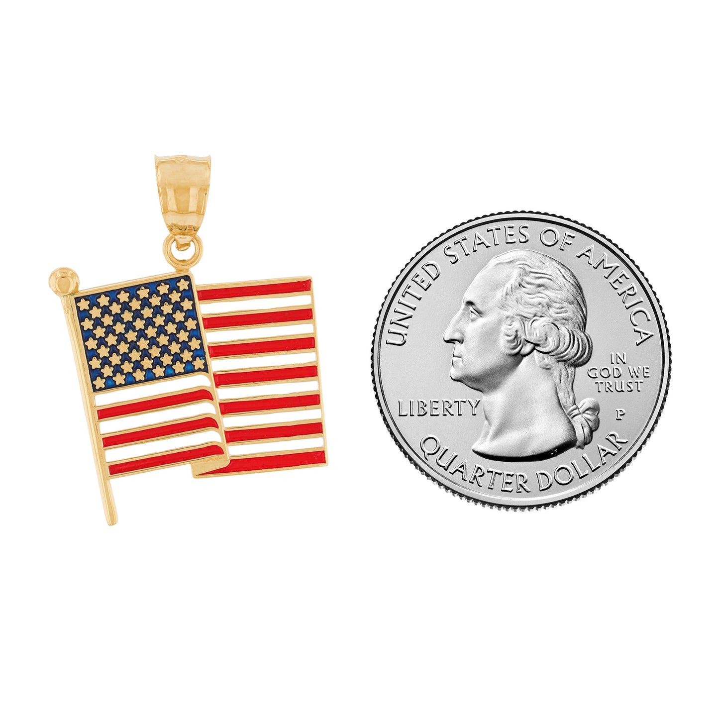 Gold Enameled USA Flag Unisex Pendant (AF# P13688)