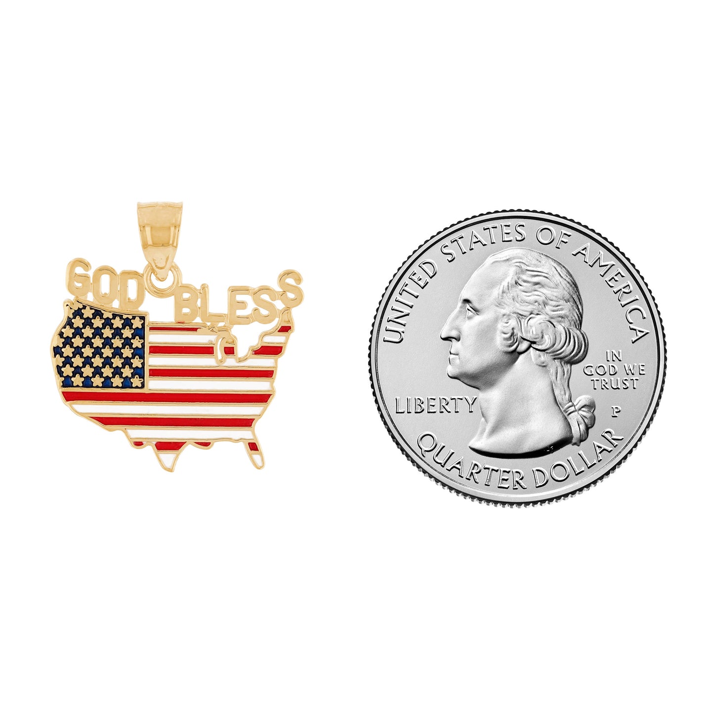 Gold Enameled God Bless USA Unisex Flag Pendant (AF# P13689)
