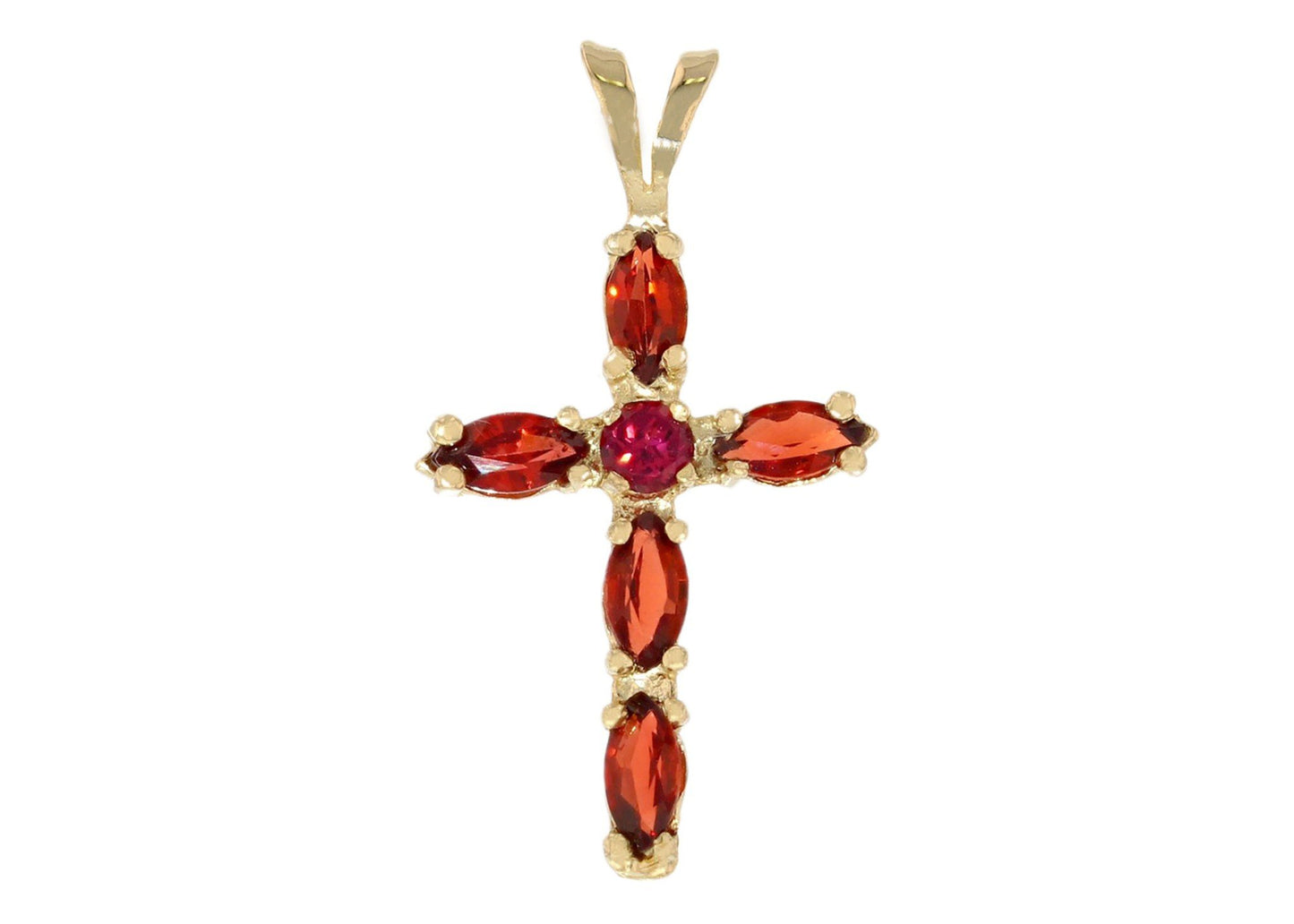 Gold Cross Red Garnet Womens Religious Pendant (AF# P11992)