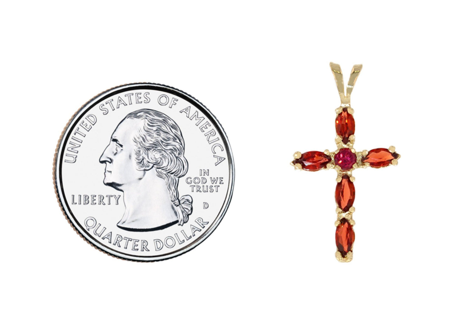Gold Cross Red Garnet Womens Religious Pendant (AF# P11992)