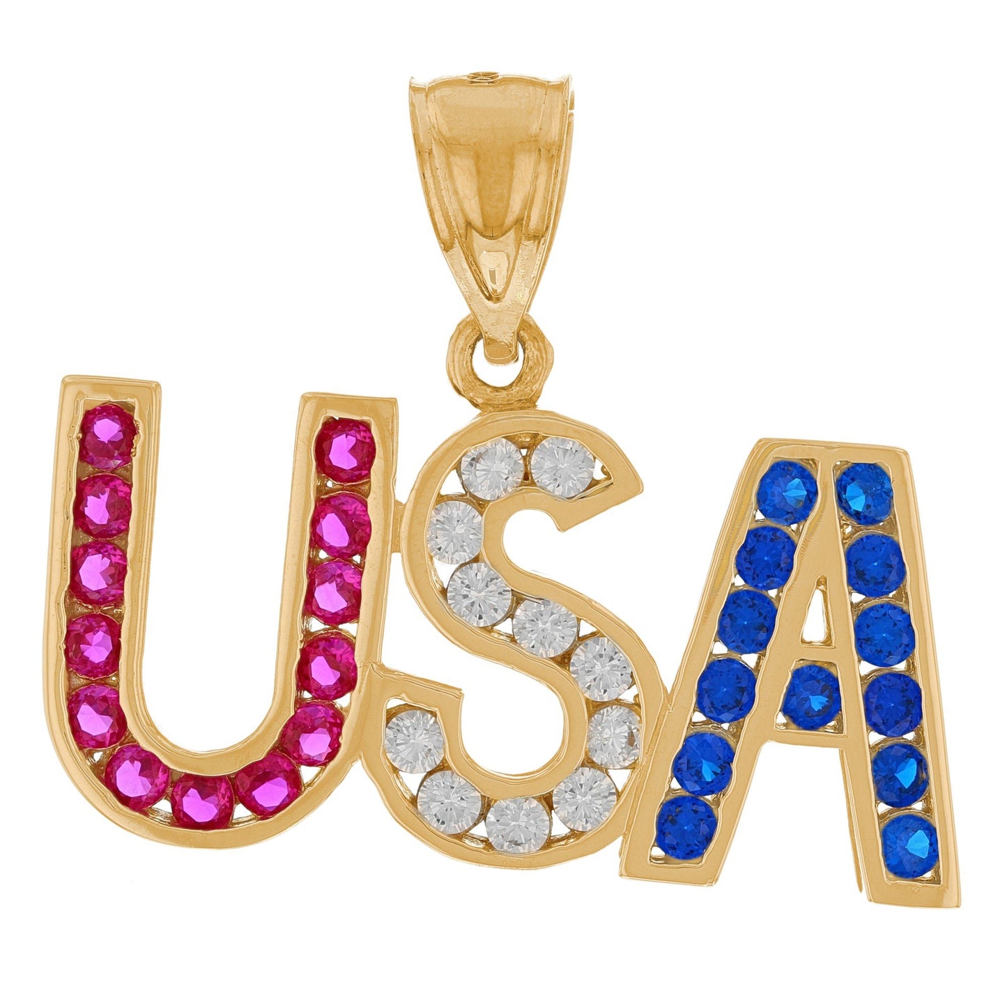 Gold USA Patriotic Red White and Blue Unisex Pendant (AF# P12575)