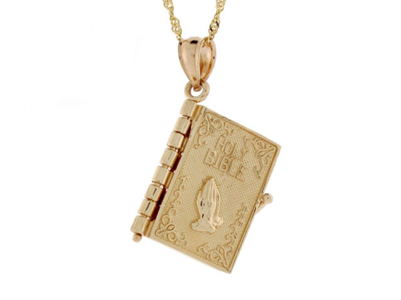 Gold Bible 4 Page Religious Opening Charm Pendant with Lord's Prayer Inscription (AF# P2353)