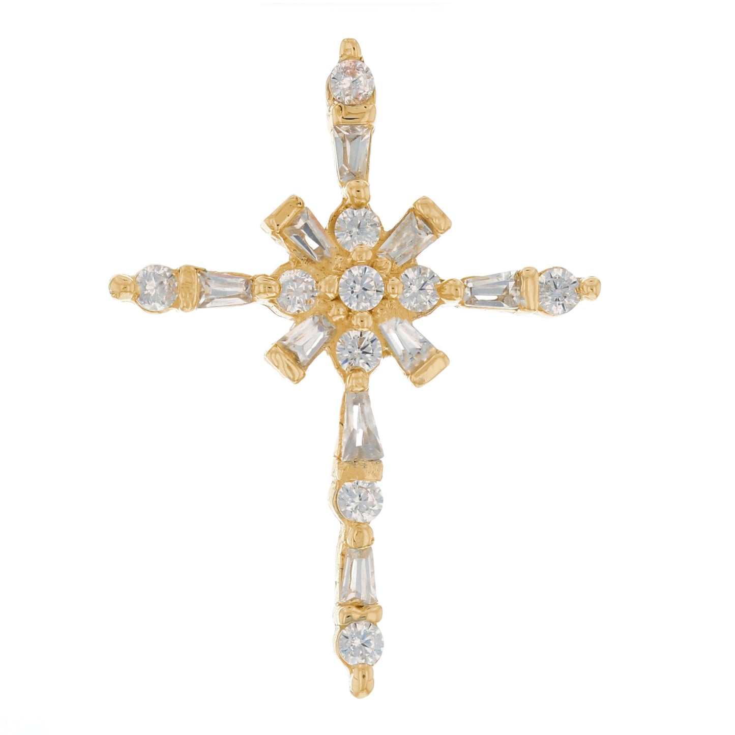 Gold Cluster Cross White CZ Womens Religious Pendant (AF# P12917)