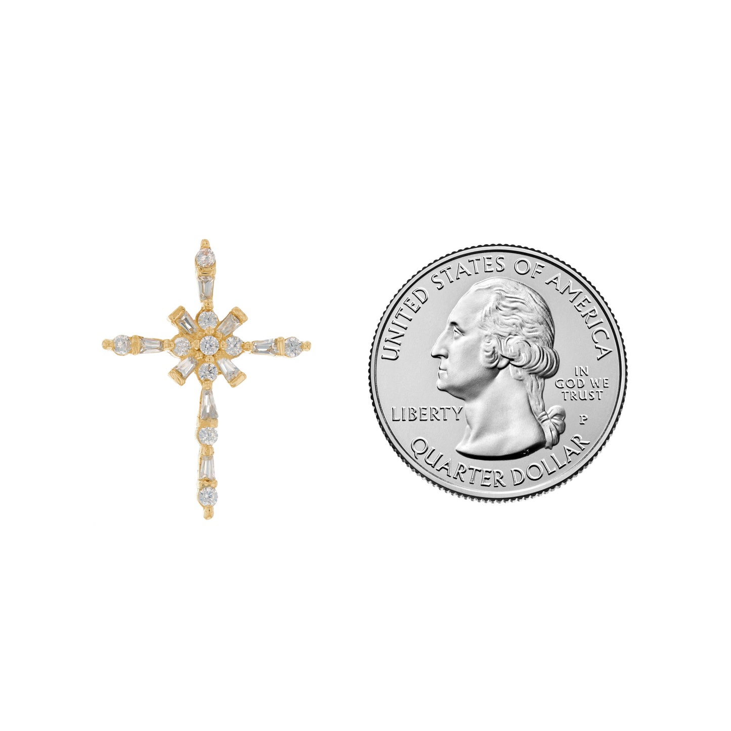 Gold Cluster Cross White CZ Womens Religious Pendant (AF# P12917)