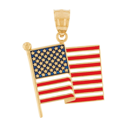 Gold Enameled USA Flag Unisex Pendant (AF# P13688)