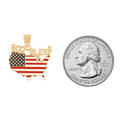 Gold Enameled God Bless USA Unisex Flag Pendant (AF# P13689)